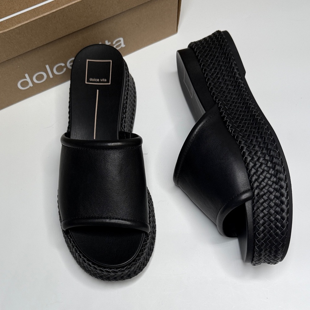 Evereve Dolce Vita Wimsyn Platform Black Leather Sandals New in Box Sz 10